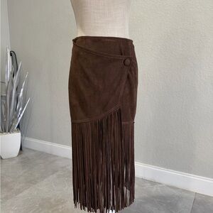 Vintage Dance & Marvel Brown Suede Fringe Skirt